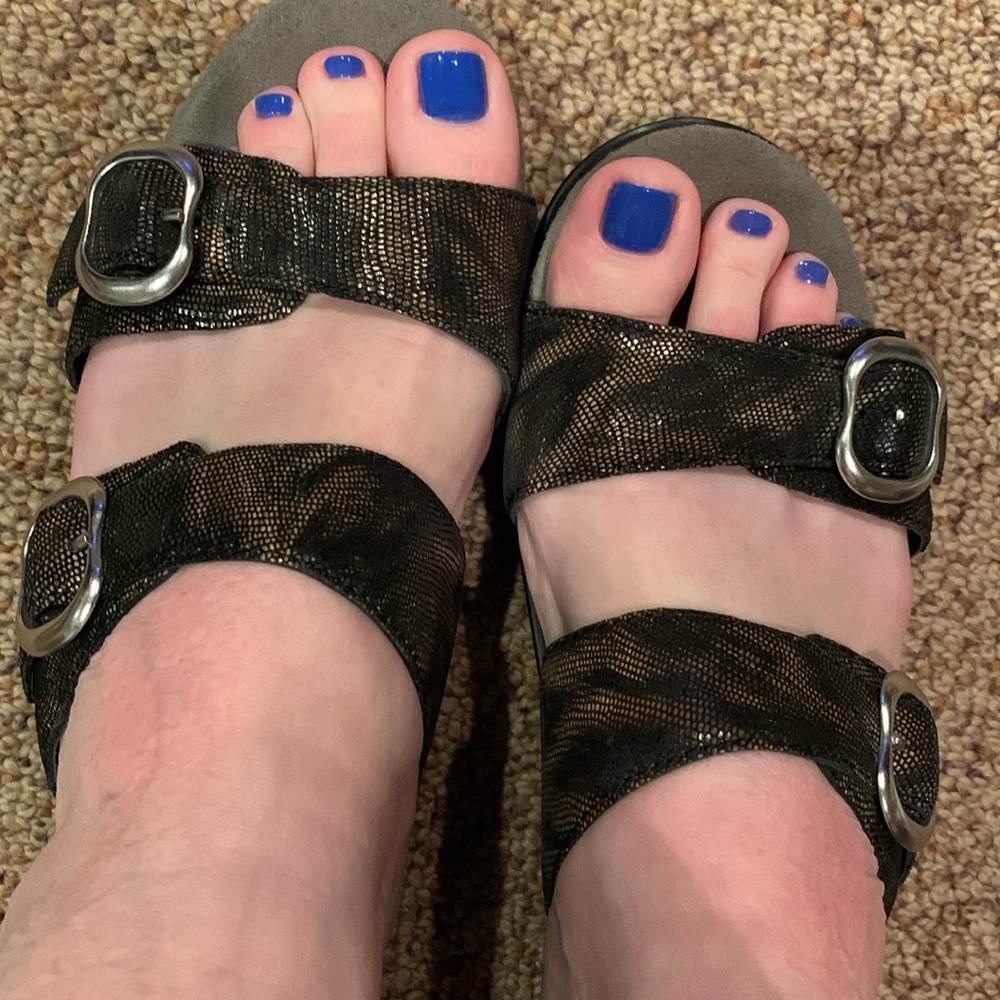 Dansko Sophie animal print Shimmer Leather Slide Wedge platform Sandal EU 39 8.5